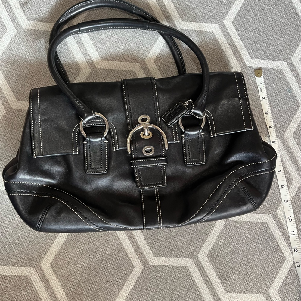 Coach Black Leather Shoulder Bag with Silver Accents